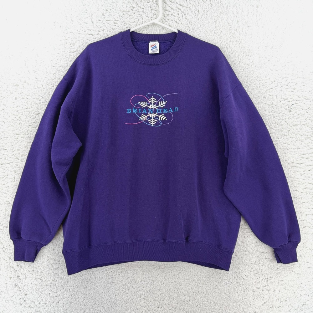 Vintage Brian Head Sweatshirt Mens XL Purple Ski Graphic Fleece USA Jerzees